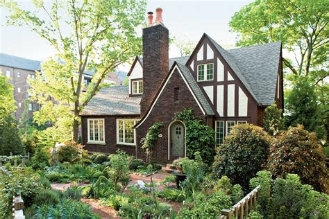 tudor style cottage landscape